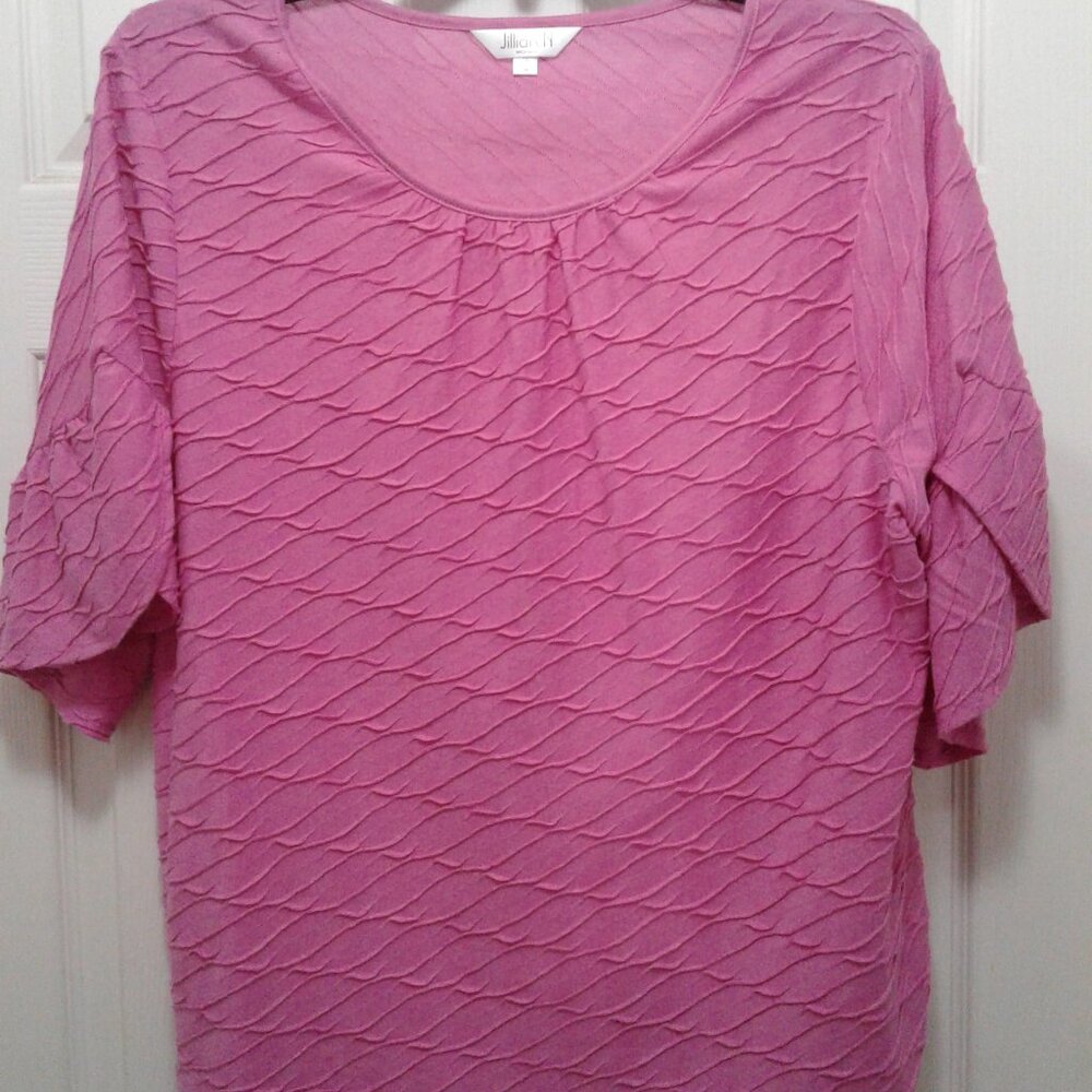 Jillian N Woman 1X Pink Textured Short Sleeve Shirt